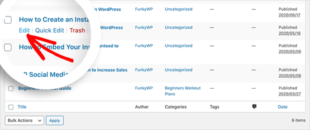 Edit a WordPress post