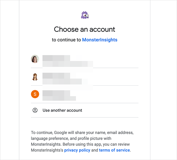 choose-google-account - SeedProd Choose which Google account to connect to MonsterInsights