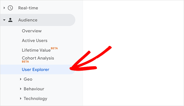 choose-user-explorer - SeedProd Click Audience then User Explorer to view your data