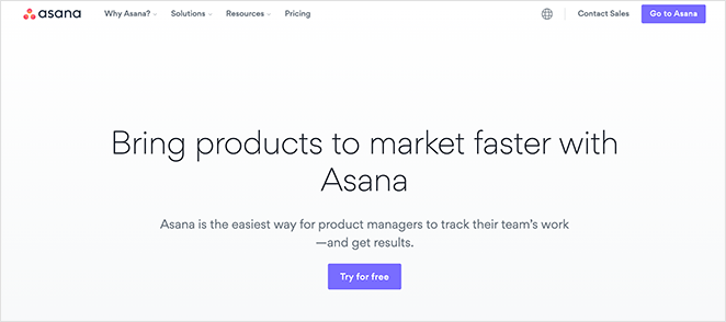 asana-landing-page-example - SeedProd Asana landing page examples