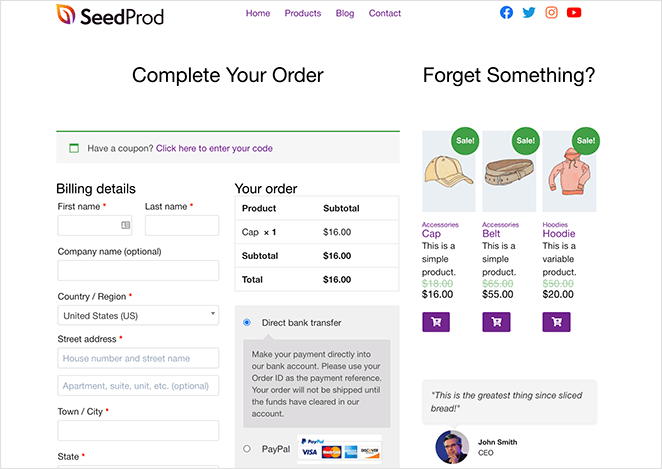 custom-woocommerce-checkout-page - SeedProd custom checkout page created with seedprod