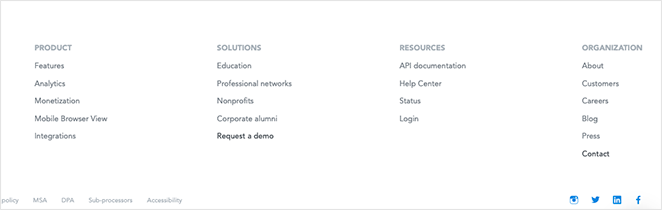 website-navigation-footer - SeedProd website navigation links in footer