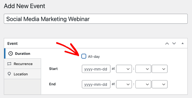 calendar-duration - SeedProd Enter event duration details